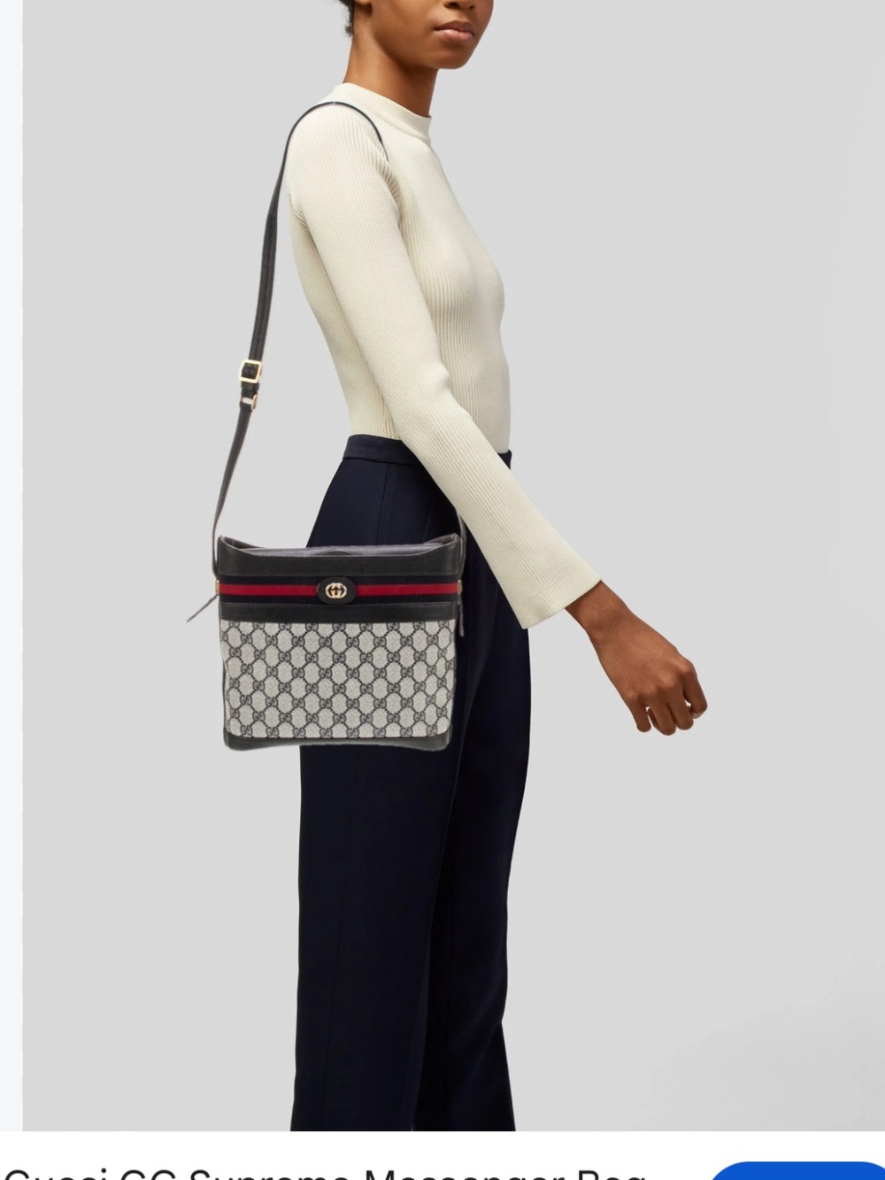 Gucci Gray GG Supreme Crossbody Bag with Red and Blue Web
